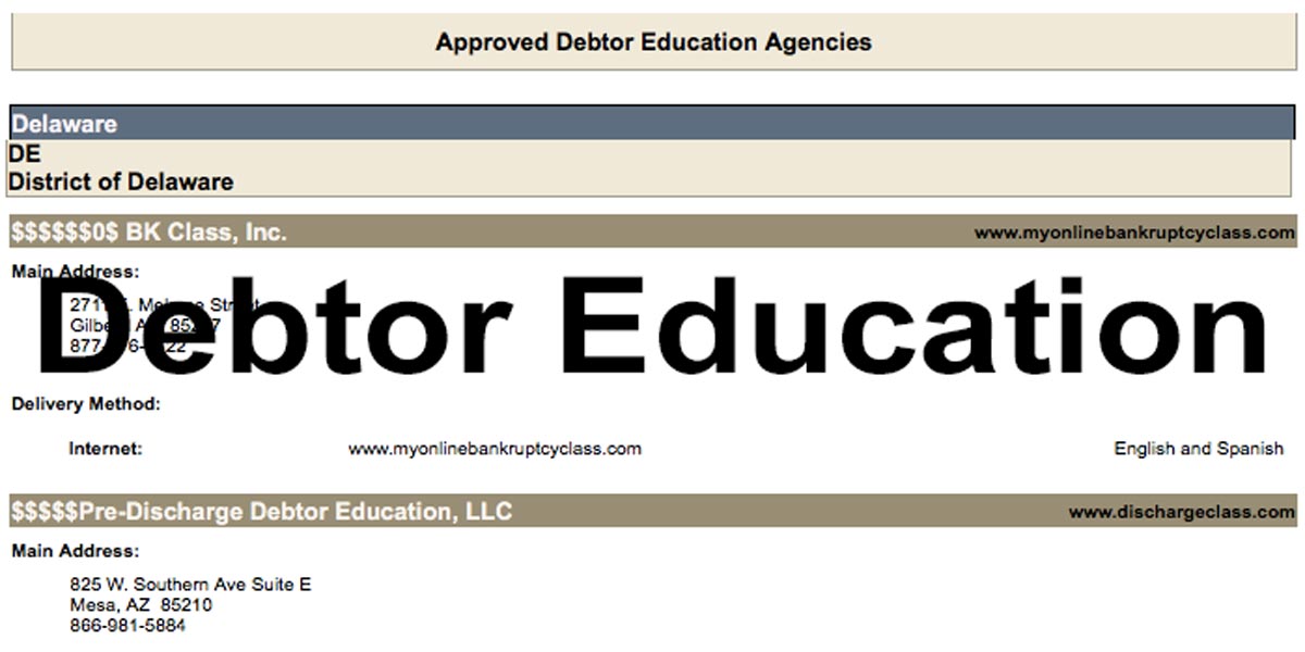 Approved Debtor Education Courses For Delaware Bankruptcy